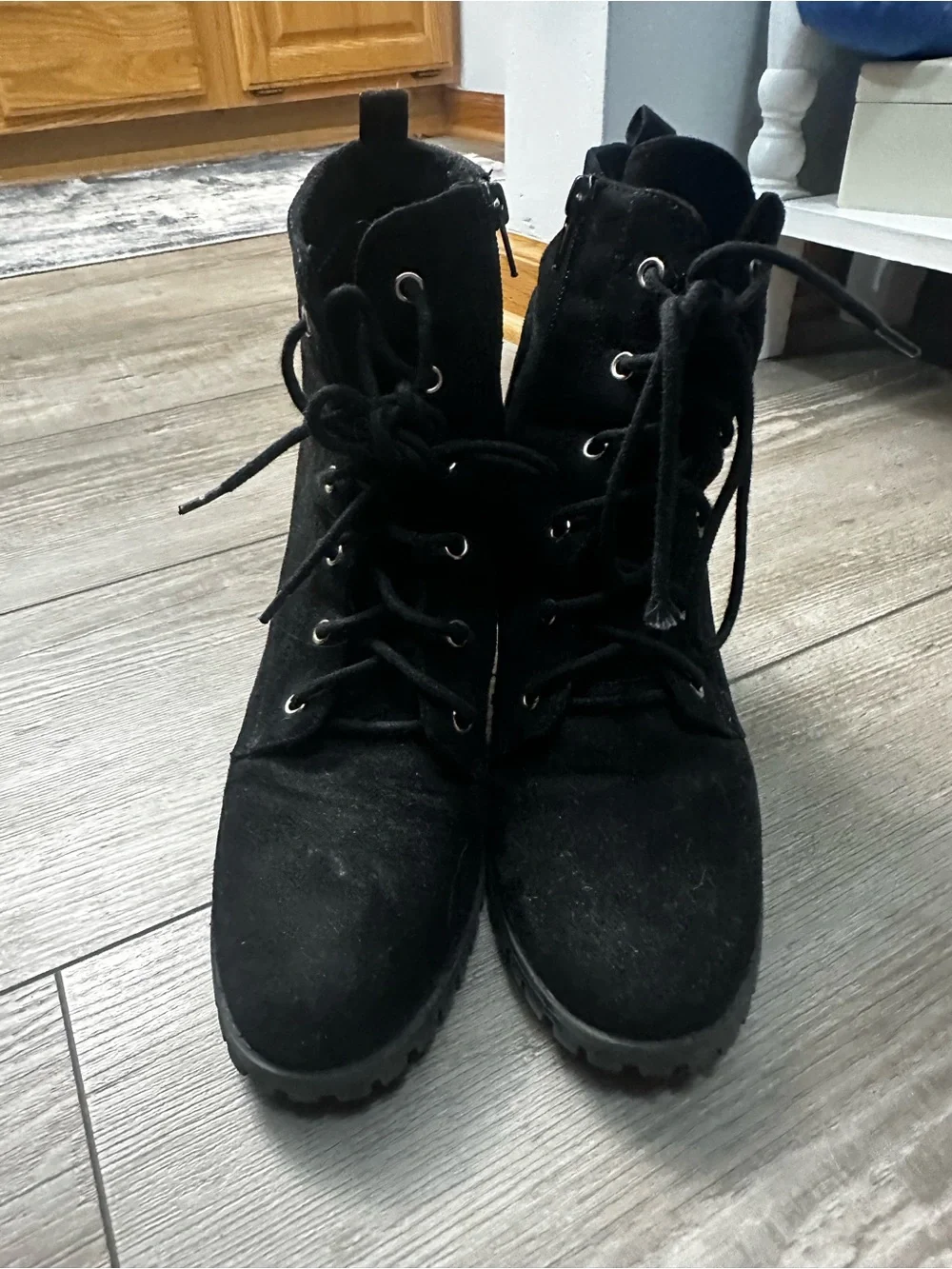 Black Lace-Up Block Heel Ankle Boots